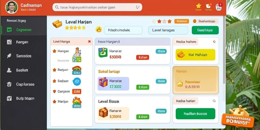 Screenshot aplikasi VM777 memperlihatkan fitur upgrade karakter yang menarik.